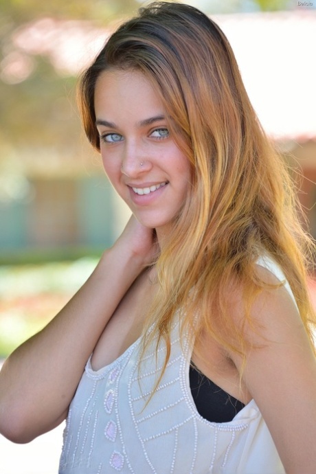 Thin white girl makes her nude modeling debut on path outside gated community