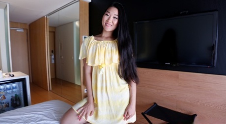 Indonesian first timer Kanata gives up her tight slit to a white tourist