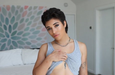 Brunette chick Brooklyn Gray wears her hair short during ass to mouth sex