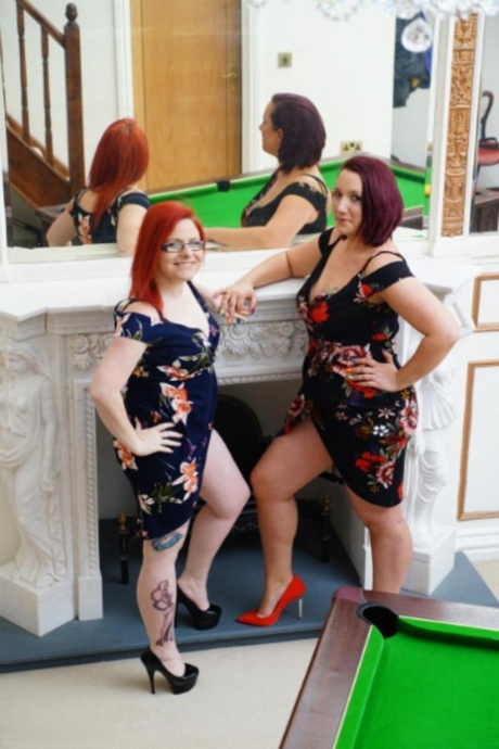 Amateur chick Mollie Foxxx and her lesbian girlfriend shoot pool in lingerie