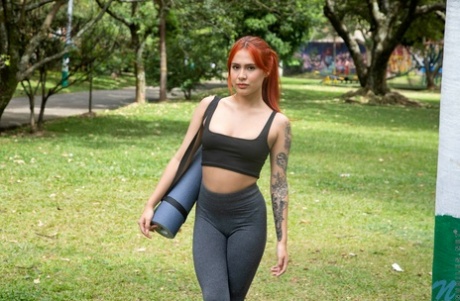 Hot girl Violet Prydz flashes her tits in a park before a finger fuck at home