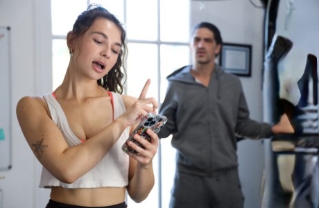 Sweet teen Liz Jordan works out before having sex on fitness equipment