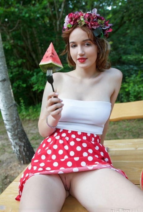 Gorgeous teen Rokki unveils her great body on a picnic table