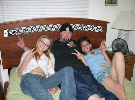 Two teen girls fuck an older fat guy on a dare instead of going to school