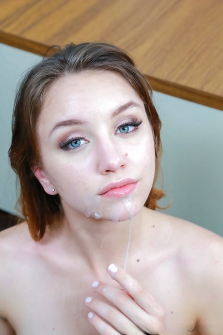 Euro schoolgirl Aurora Belle removes glasses to take cumshot in mouth