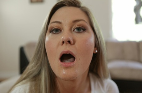 Clothed amateur Addison Lee giving long cock ball sucking oral sex