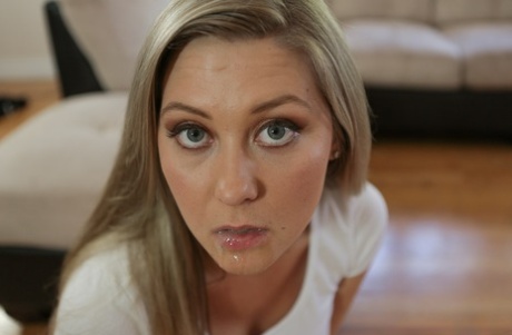 Clothed amateur Addison Lee giving long cock ball sucking oral sex