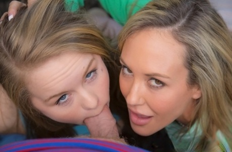 Mom and teen duo Brandi Love & Madison Chandler suck off a cock together