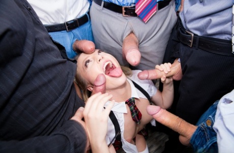 Schoolgirl Aubrey Star gets gangbanged after school by her teachers