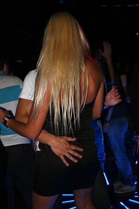Pretty amateur teen blonde having fun with her friends at the party