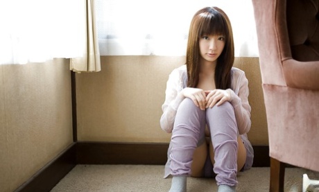 Loveable asian teen with neat fanny Hina Kurumi slipping off her panties