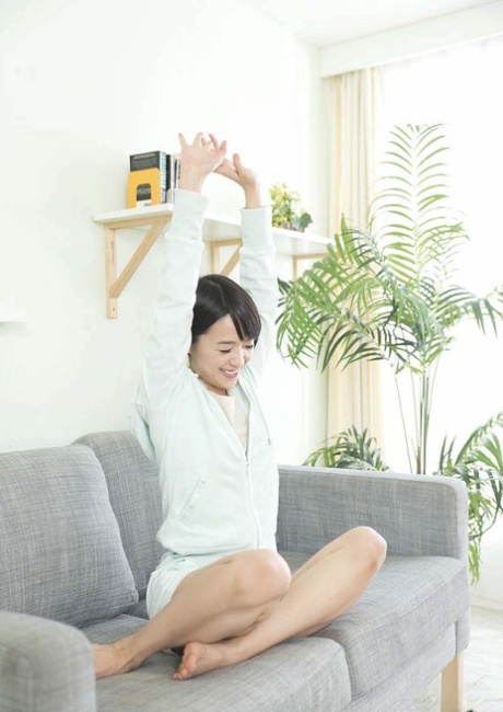 Asian honey with nice titties Mari Haneda takes a dong in her bushy clam