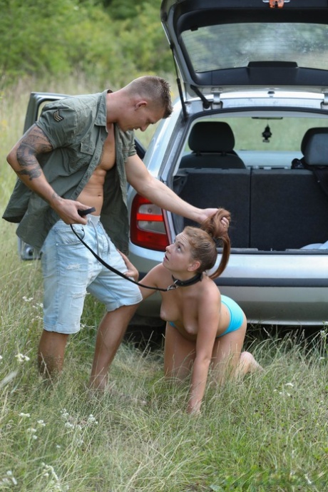 Slave girl Mila Fox gets humiliated and fucked doggystyle in nature