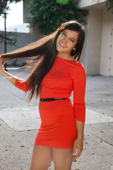 Latina babe Caroline Ray puts on sexy red dress to turn her boyfriend on