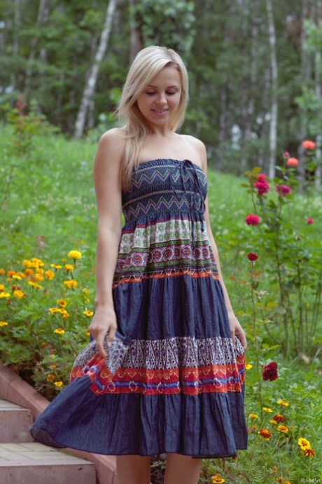 Beautiful teen girlfriend Luciana stripping and posing naked in nature
