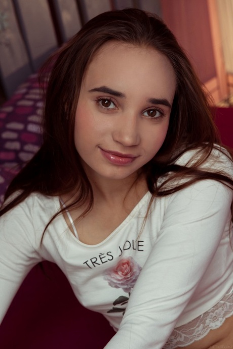 Sweet teen Messiah stripping slowly and flaunting her nice bum in the morning