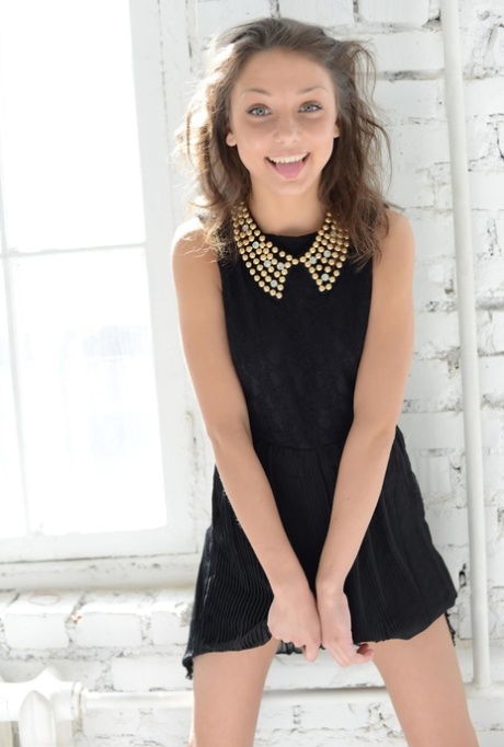 Skinny sweetie Katoa removes her black dress and flaunts her adorable muff