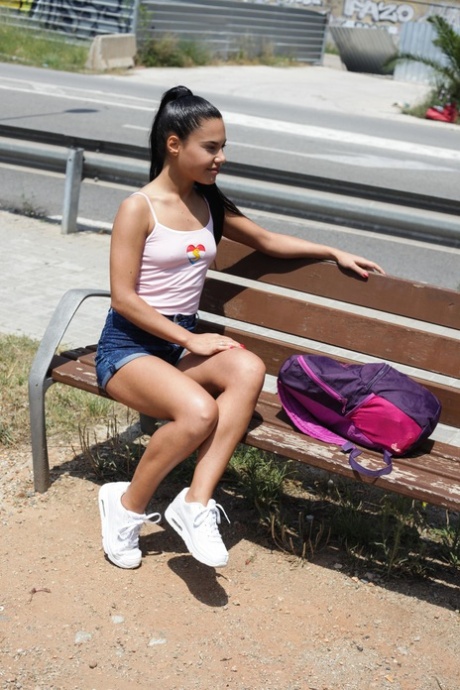 Petite Latina Apolonia gives her man a BJ and fucks him hard in public