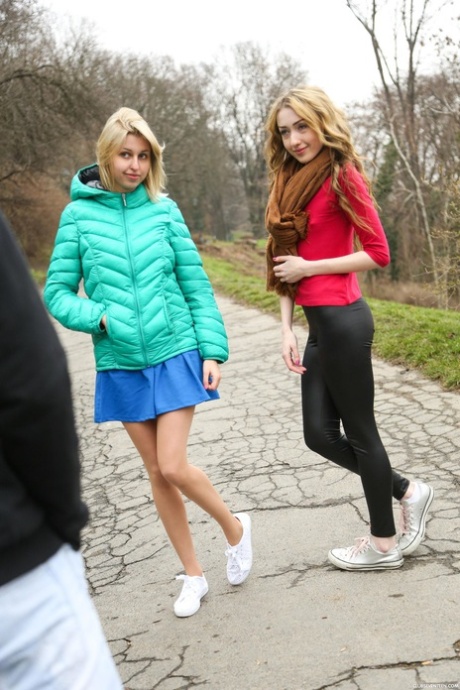 Blonde amateurs Ellen H & Vlada B share a stranger's dick in a wild threesome