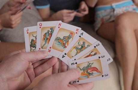 Sweet amateur teens Angie Moon and Aziza get rammed after a card game