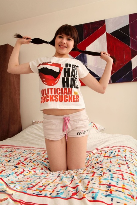 Adorable French teen Luna Rival undresses and spreads her snatch in the mirror