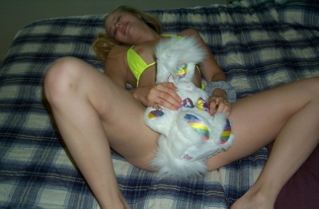 Blonde amateur teen showing off her firm tits & big booty in a compilation