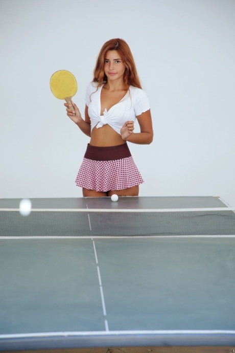 Hot teen Agatha Vega peels & spreads her delicious pussy on a ping pong table