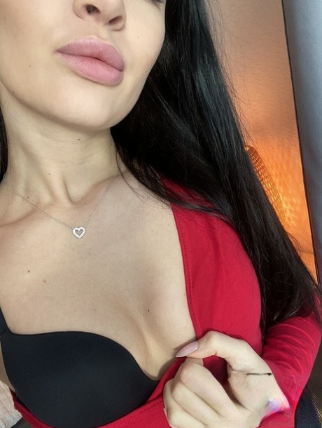 Russian teen with sexy lips takes selfies while stripping & posing naked