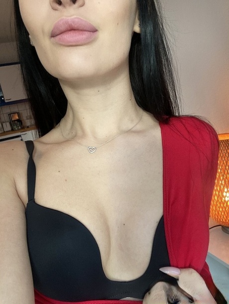 Russian teen with sexy lips takes selfies while stripping & posing naked