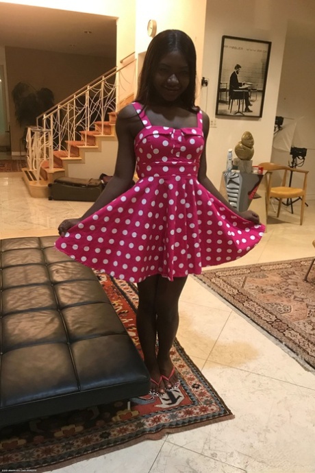 Little Afro-American teen Noemie Bilas shows her tits  choco holes in a solo