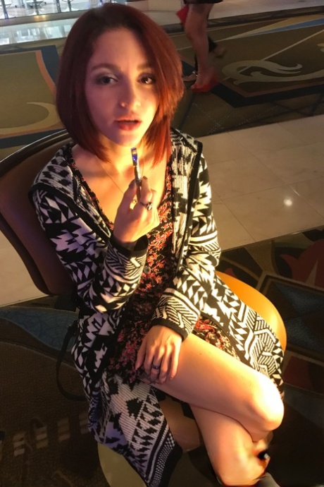 Petite redhead Lola Fae exposing her natural tits and her yummy pussy