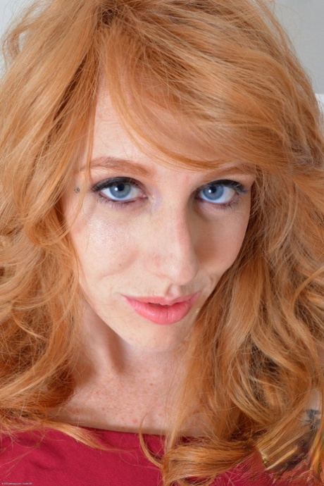 Petite redheaded teen Athame Le Fey shows her hairy pussy & asshole up close