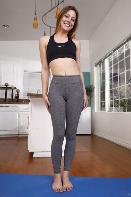 Erotic amateur teen Avery Cristy strips on her yoga mat  spreads her cunt