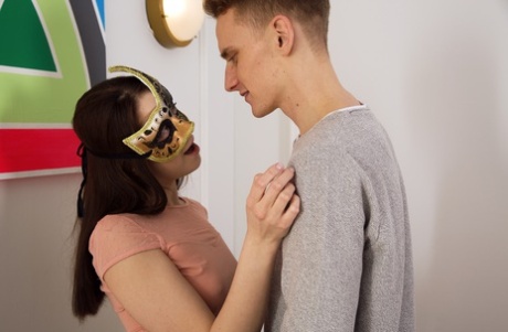 Small titted teen Alita Angel gives her guy a blowjob and gets well fucked