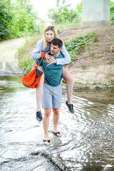 Tall teen Milena Devi getting stripped and fucked by her man in public