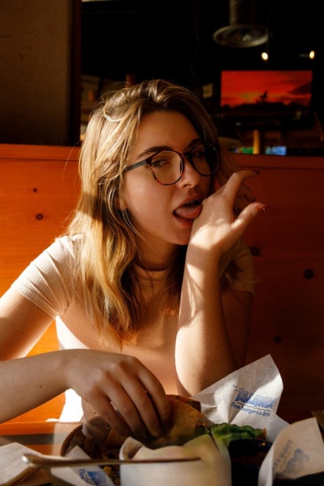 Amateur babe in glasses Olivia Yukon teases with her amazing ass in public