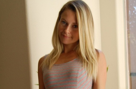 Beautiful babe takes off her cute dress to show her small tits & her hot ass