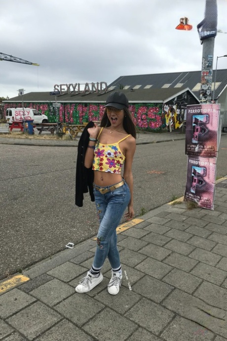 Slim amateur girlfriend Lily Adams shows her petite body in a solo