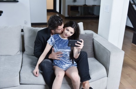 Brunette skinny teen Luna Daniels gives head and gets fucked by a rich guy