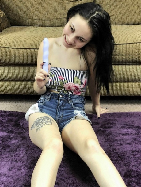 Busty teen Lenna Lux flaunts her big tits and toys her bushy beaver