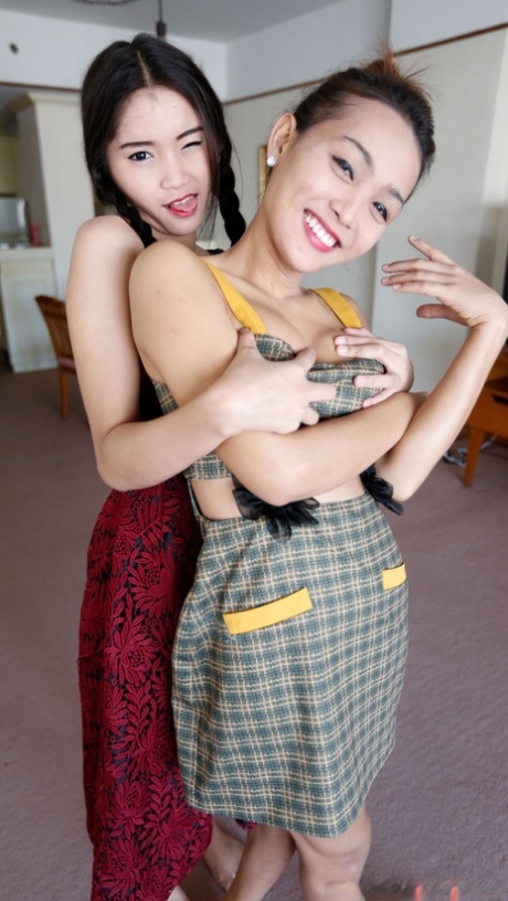 Beautiful petite Asian babes show off their wonderful teen tits