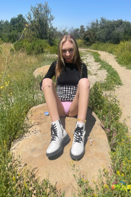Skinny girlfriend Breezy Bri shows her inviting trimmed pussy up close