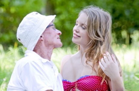 Slutty teen Alessandra Jane enjoys hardcore sex with an old man outdoors