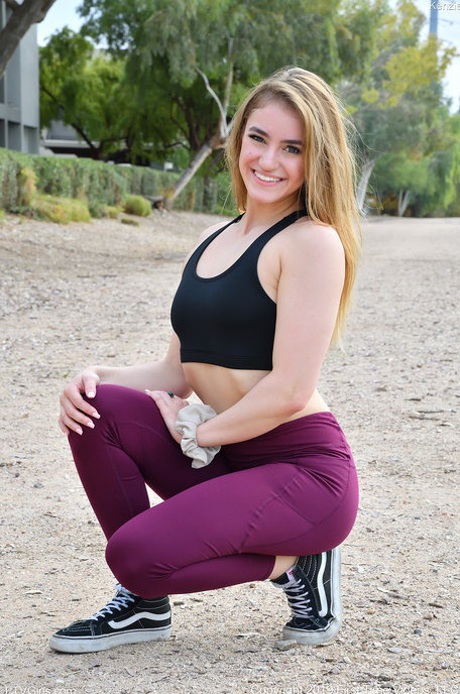 Hot blonde babe Kenzie enjoys public teasing with tiny tits & sexy ass