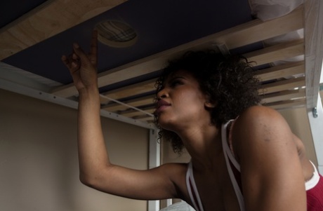 Sweet ebony with curly hair Demi Sutra gets rammed in her dorm room
